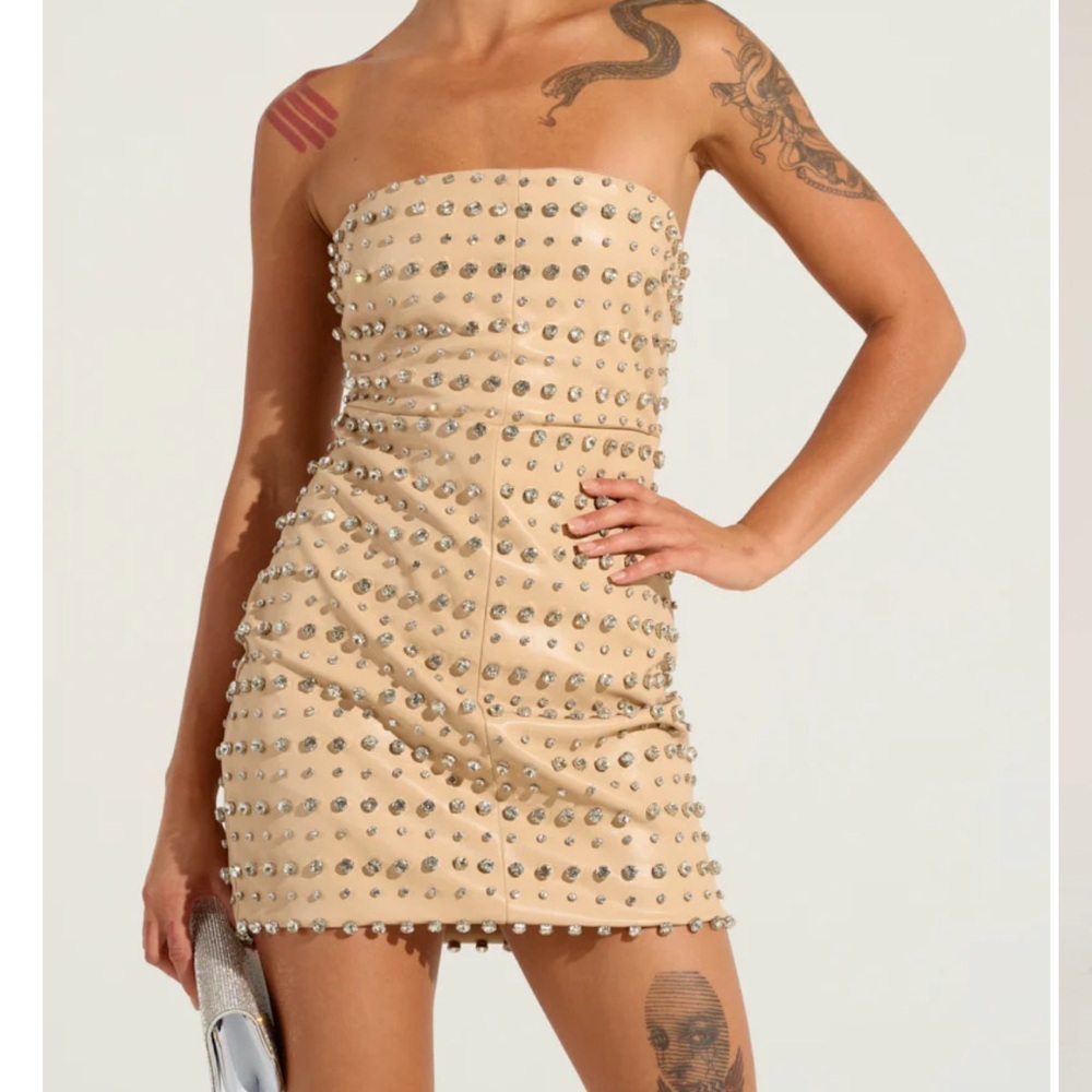 AKIRA Beige Studded Strapless Dress